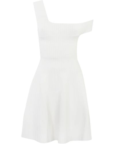 Pinko Bletilla Knitted Dress With Asymmetrical Neckline - White