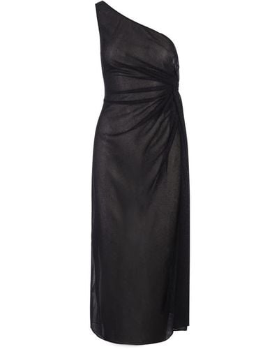 Oséree Lumiere One-Shoulder Midi Dress - Black