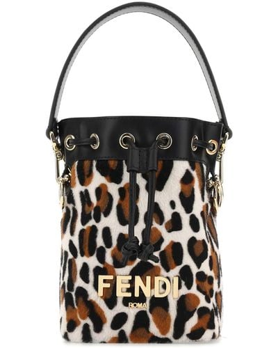 Fendi Printed Calf Hair And Leather Mini Mon Tresor Bucket Bag - Black