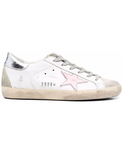 Golden Goose Super-Star Leather Upper And Star Suede Toe And Spur Laminated Heel Metal Lettering - White