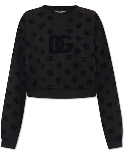 Dolce & Gabbana Sweatshirt With Velvet Pattern, - Black