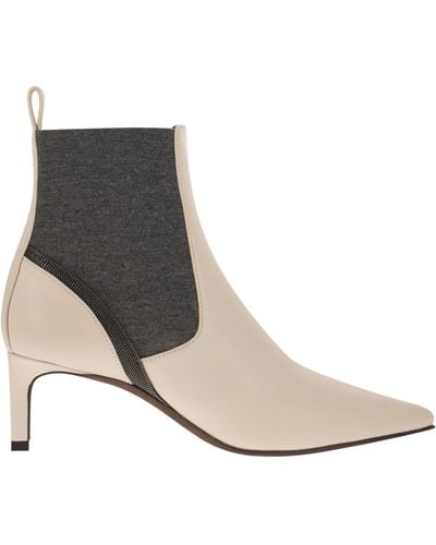 Brunello Cucinelli Leather Heeled Ankle Boots With Shiny Contour - Multicolour