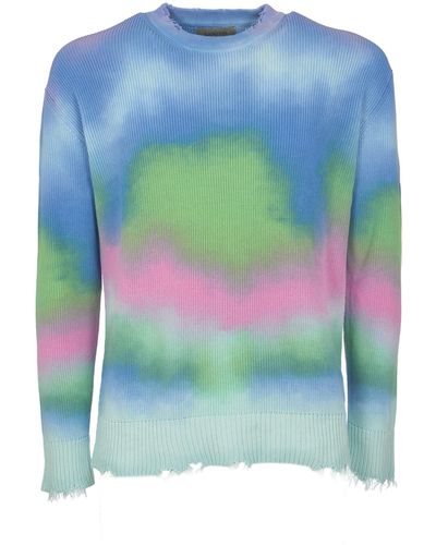 Laneus Ribbed Fringed Sweater - Blue