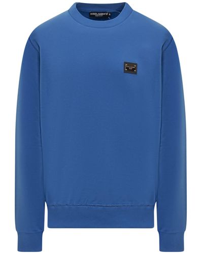 Dolce & Gabbana Sweatshirt With Logo Plaque - Blue
