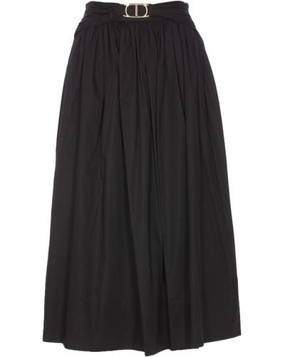 Twin Set Popeline Oval-T Longuette Skirt - Black