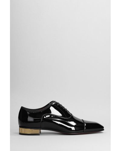 Christian Louboutin Met Greggo Flat Lace Up Shoes In Patent Leather - Black