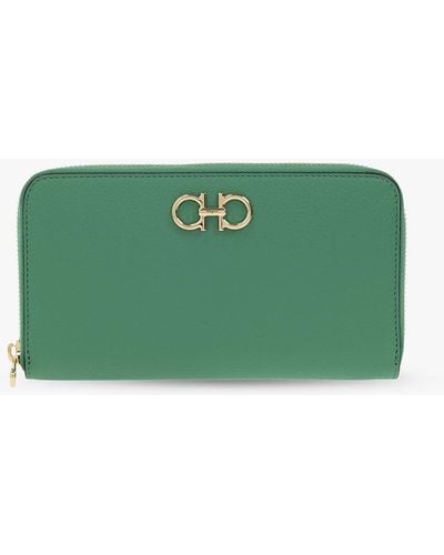 Ferragamo Leather Wallet With Logo - Green