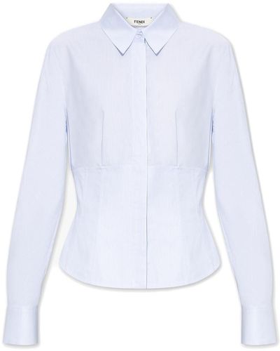 Fendi Light Blue Pinstriped Shirt - White