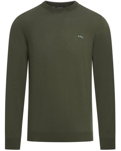 A.P.C. Logo Embroidered Crewneck Sweater - Green