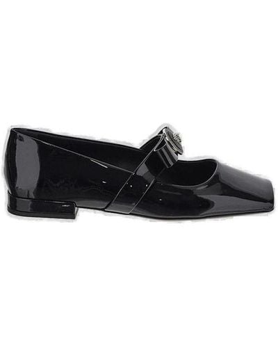 Versace Gianni Ribbon Square-Toe Ballerina Shoes - Black