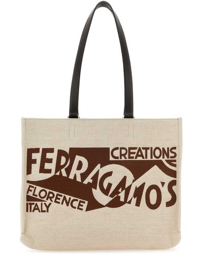 Ferragamo Sand Canvas Shopping Bag - Natural