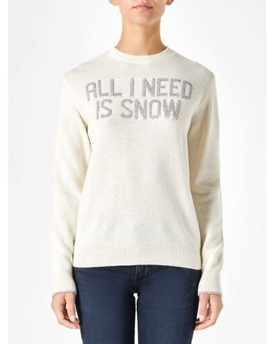 Mc2 Saint Barth Sweater With All I Need Is Snow Lettering - White
