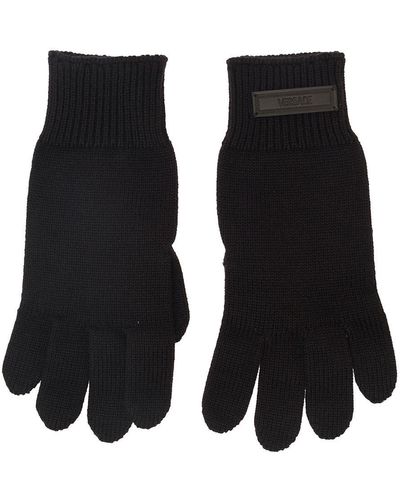 Versace Logo-patch Knitted Gloves - Black