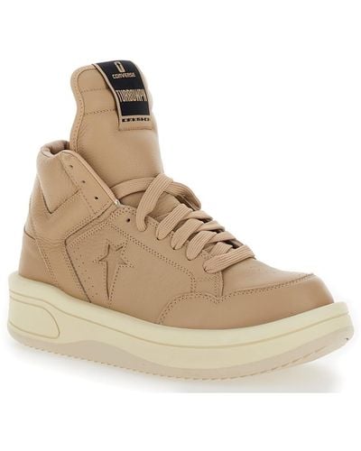 Rick Owens 'converse - Turbowpn' Beige Sneakers High Top In Leather Man - Natural