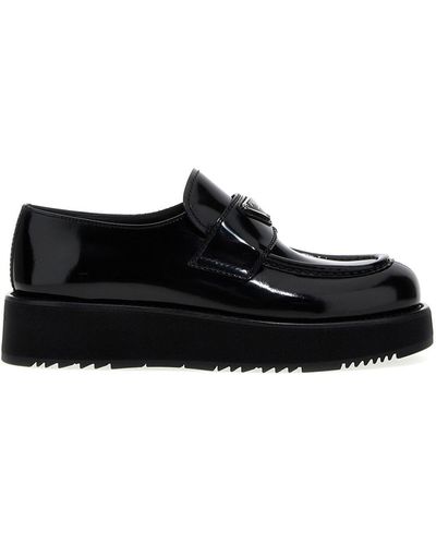 Prada Leather Loafer With Logo - White