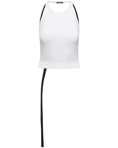 Ann Demeulemeester Puro White Knitted Crop Top With Open Back And Ribbon Detail In Cotton