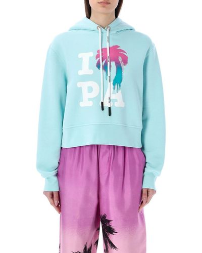 Palm Angels I Love Pa Fitted Hoodie - Blue