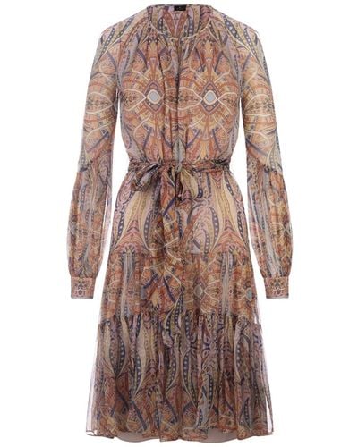 Etro Silk Chiffon Midi Dress With Multicolour Print - Brown