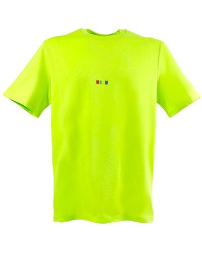 MSGM Cotton T-shirt With Rainbow Micro Logo - Yellow