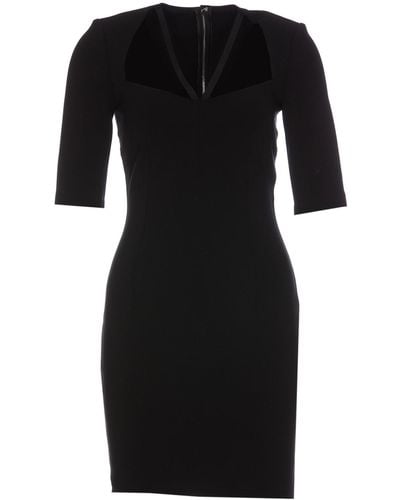 Dolce & Gabbana Black Mini Dress With Short Sleeves And Neckline Detail In Viscose Blend Woman