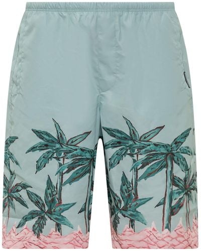 Palm Angels Palm Row Long Swimshorts - Blue
