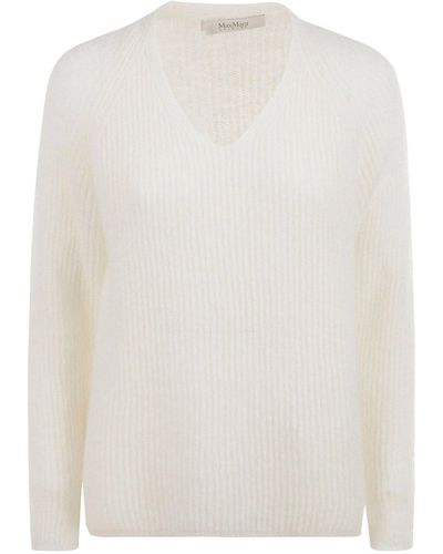 Max Mara V-neck Long-sleeved Sweater - White