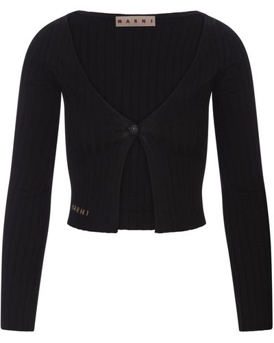 Marni Ribbed Knit Short Cardigan - Black