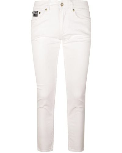 Versace Logo Patched 5 Pockets Slim Jeans - White