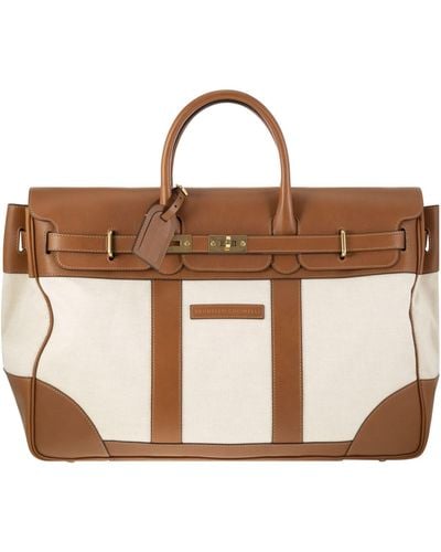 Brunello Cucinelli Country Bag In Leather And Fabric - Brown