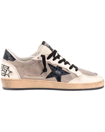 Golden Goose Leather Lace-up Printed Sneakers - Gray