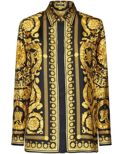 Versace Barocco Silk Twill Shirt - Yellow