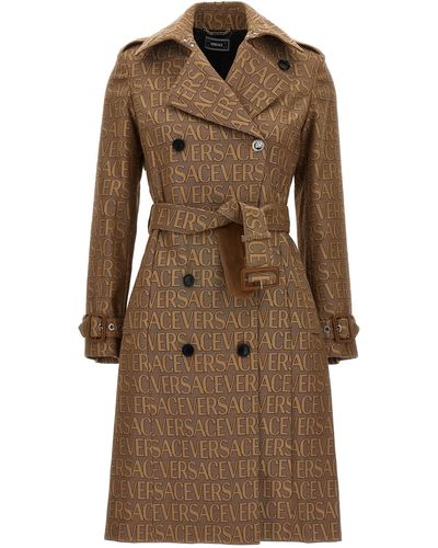 Versace Cotton Blend Trench Coat - Brown