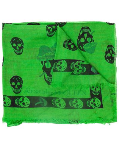 Alexander McQueen Scarf With Skull And Mushroom Print All-Over I - Green