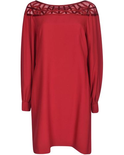 Alberta Ferretti Lace Panel Patterned Long-Sleeved Dress - Red