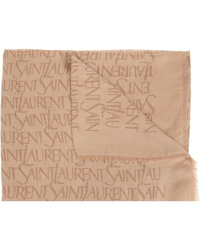 Saint Laurent Scarf With Monogram - Natural