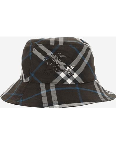Burberry Twill Bucket Hat With Check Pattern - Black