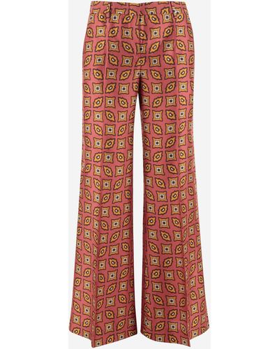 Alberto Biani Silk Pants With Geometric Pattern - Red