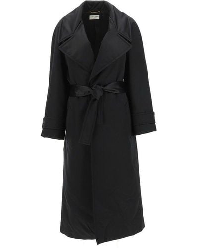 Saint Laurent Belted Long-sleeved Coat - Black