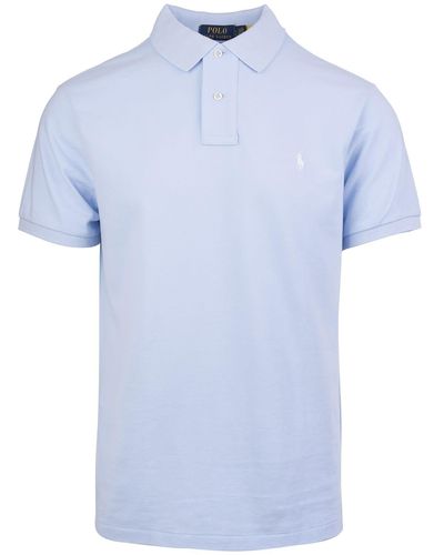 Ralph Lauren Man Azure And Navy Blue Slim-fit Pique Polo Shirt
