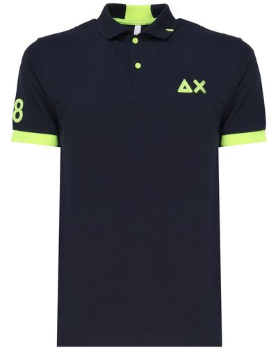 Sun 68 Polo T-Shirt With Front Logo - Blue