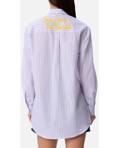 Mc2 Saint Barth Cotton Shirt Brigitte With Striped Print - Purple