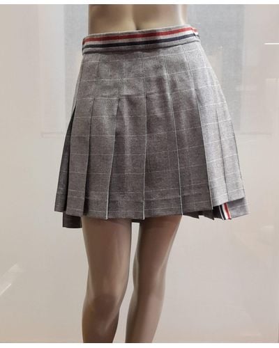 Thom Browne Pleated Flannel Skirt - Gray