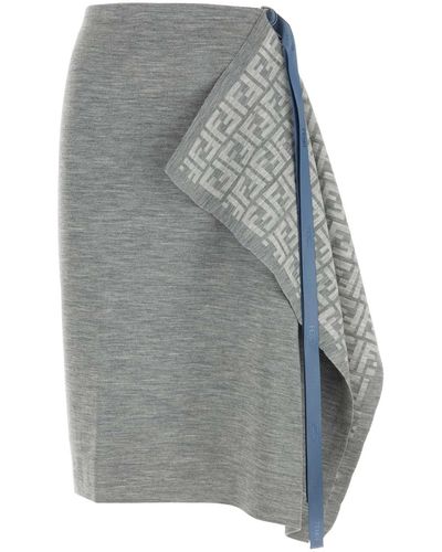 Fendi Melange Wool Blend Skirt - Grey
