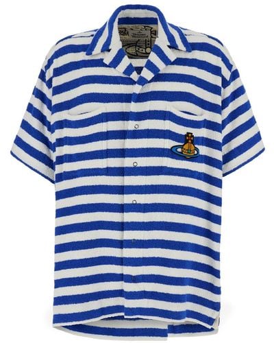 Vivienne Westwood And Striped Bowling Shirt With Orb Embroidery - Blue