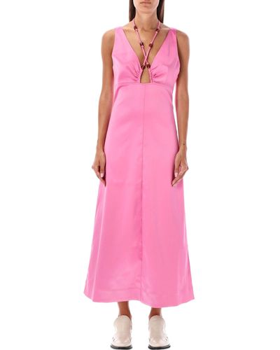 Ganni Satin Midi Dress - Pink