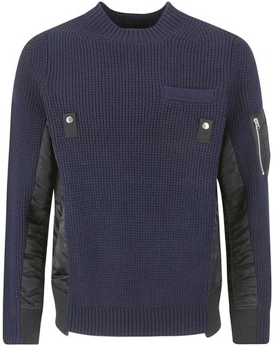 Sacai Long-sleeved Paneled Crewneck Sweater - Blue
