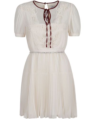 Self-Portrait Macrame Lace Chiffon Mini Dress - White