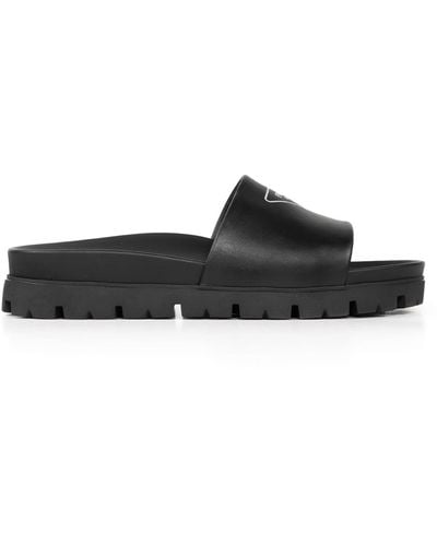 Prada Leather Slides - Black