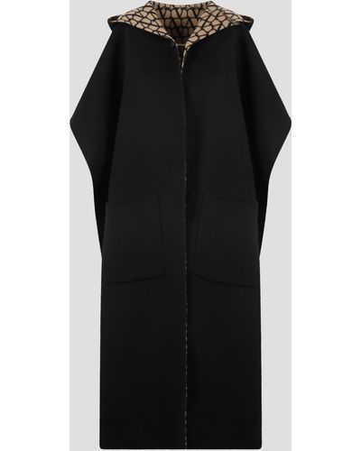 Valentino Double Coat Toile Iconographe Cape - Black