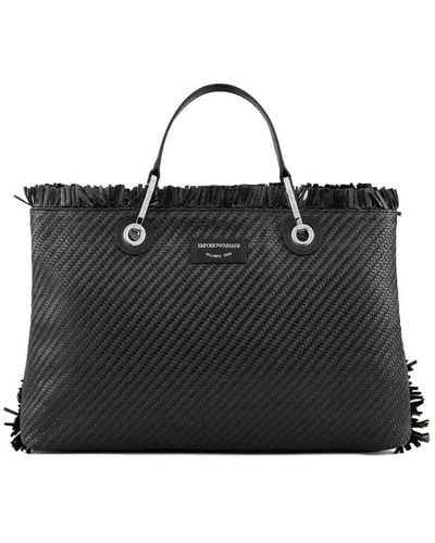 Emporio Armani Myea Straw Shopping Bag - Black